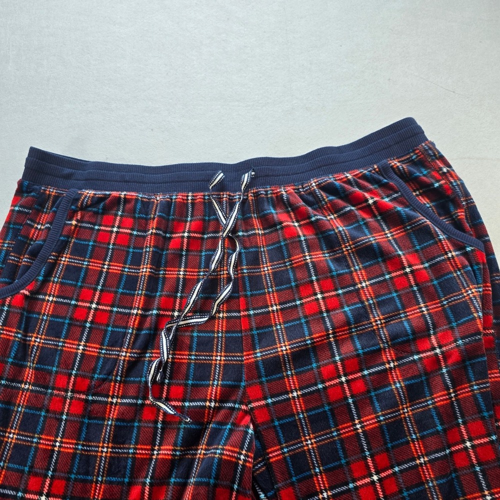 Nautica Mens Pajama Set Red Navy Blue Plaid Fleece Sleepwear Large PJs EUC - Picture 7 of 8